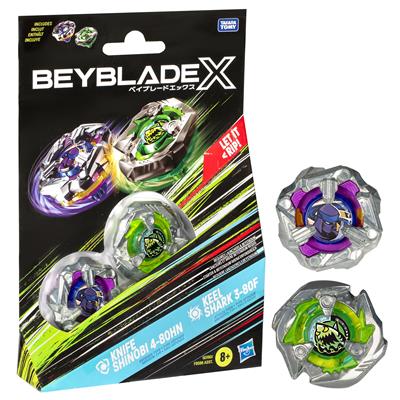 BEYBLADE X - KNIFE SHINOBI 4-80HN AND KEEL SHARK 3-80F TOP DUAL PACK SET di 