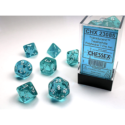 CHESSEX CHX23085 - TRANSLUCENT TEAL/WHITE SET DADI di 