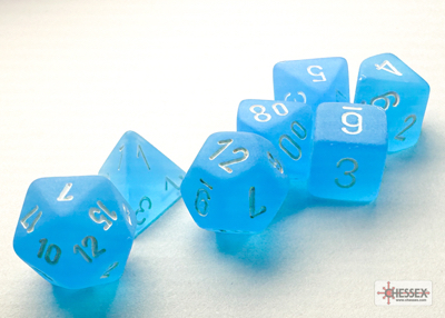 SET DADI MINI FROSTED BLUE CARAIBICO BIANCO di 