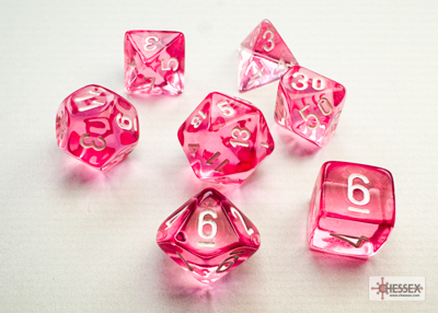 SET DADI MINI TRANSPARENTI ROSA BIANCO  di 