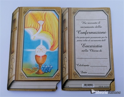 TAVOLETTA LIBRO  COMUNIONE E CRESIMA  CON PERGAMENA CM 8X13 - 