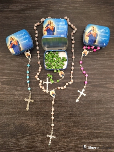 AUSILIATRICE CORONA ROSARIO COLORI ASSORTITI IN SCATOLETTA METALLO CM.6X5 - 