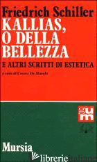 KALLIAS, O DELLA BELLEZZA, E ALTRI SCRITTI DI ESTETICA - SCHILLER FRIEDRICH; DE MARCHI C. (CUR.)