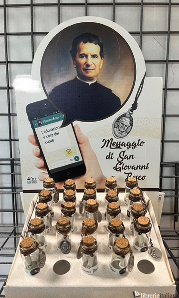 MESSAGGIO DON BOSCO - BOTTIGLIETTA CON LACCIO E MEDAGLIA DON BOSCO